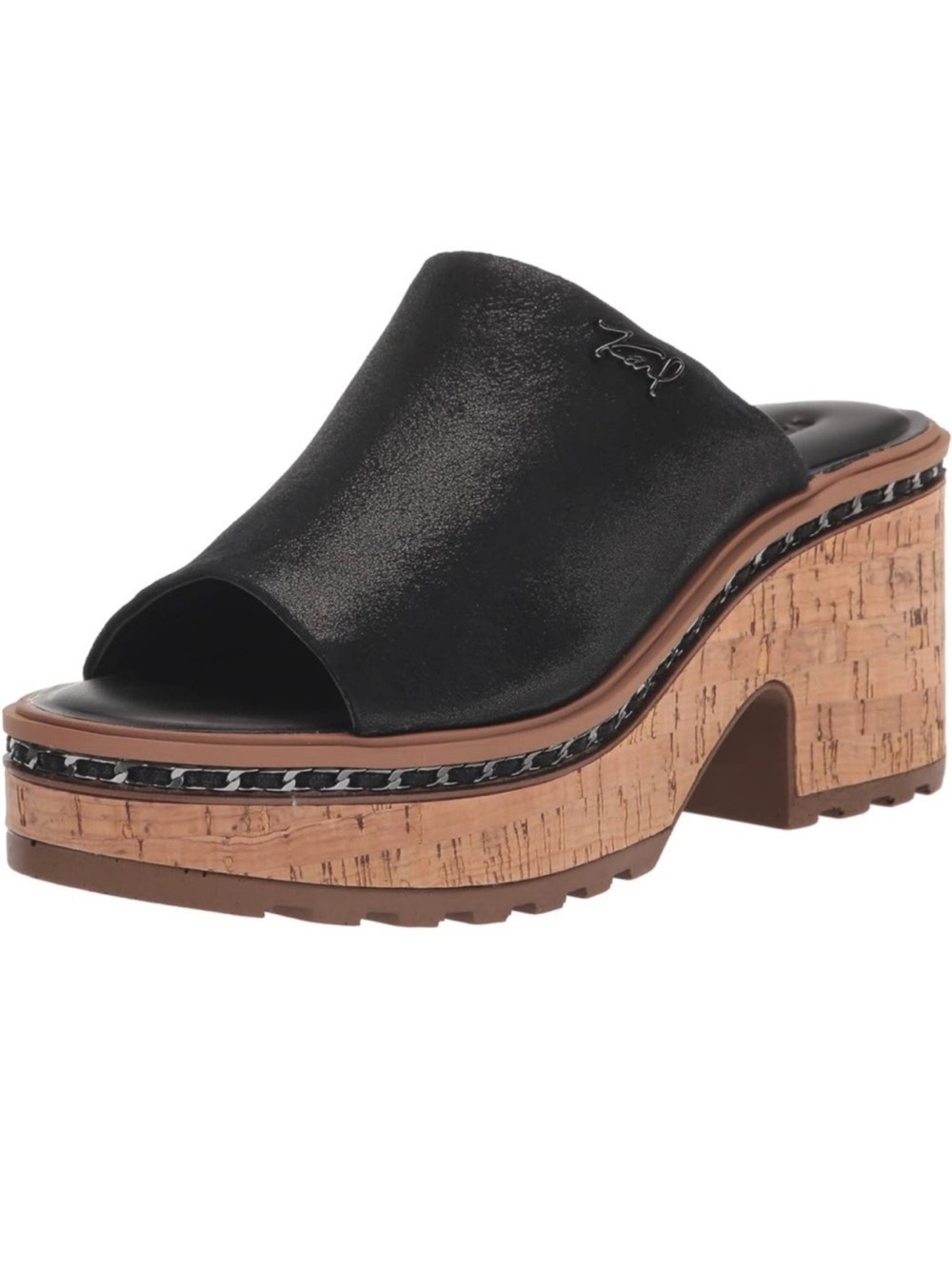 Karl Lagerfeld Paris Clarina Leather Comfort Wedge Sandal. - Picture 2 of 12